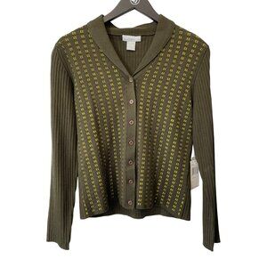 Vintage Y2K August Silk Logic Cardigan Sweater Size Small Rib Knit Green NEW